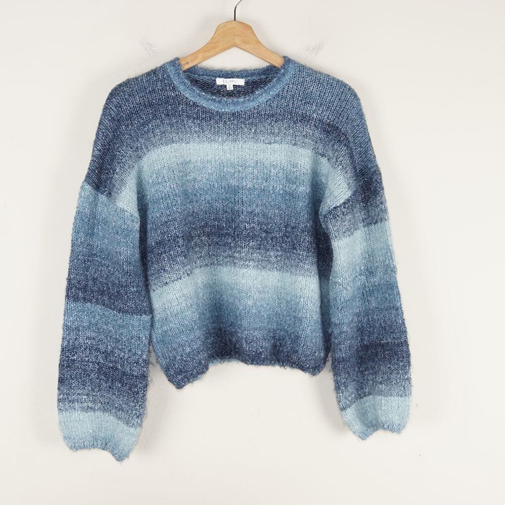 Z Supply Piper Ombre Midnight Blue Pullover Knit Balloon Sleeve Sweater Sz S